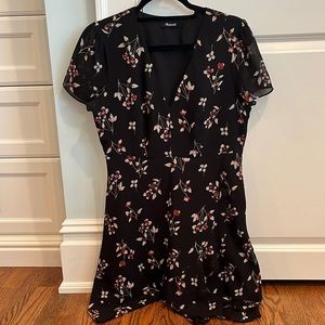 Madewell black floral dress, worn once, size medium